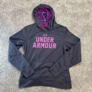 Under Armour Womens Semi Fitted Gray Purple Hooded Hoodie Sweatshirt Size Medium